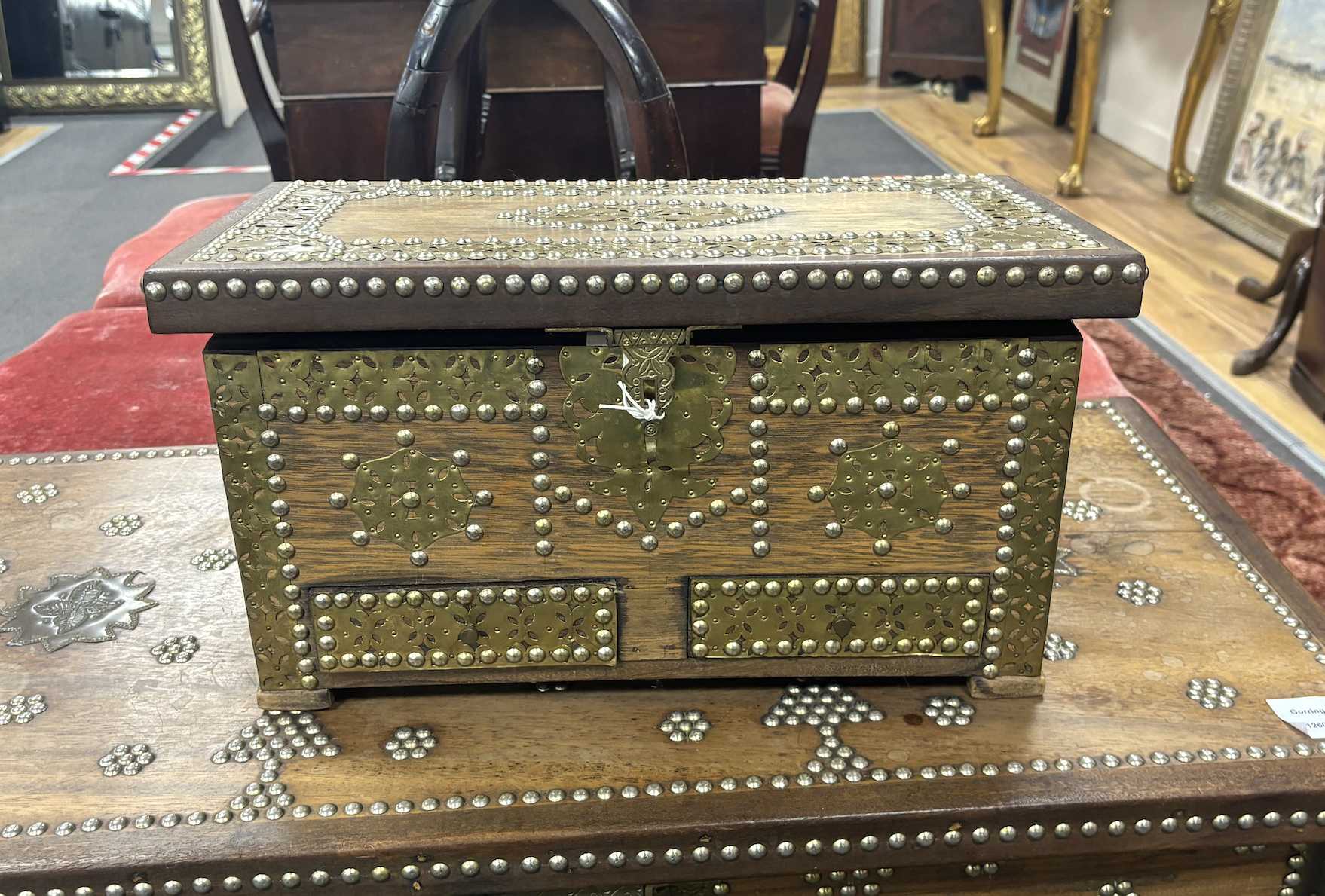 A Zanzibar style chest and another smaller, larger width 89cm, depth 44cm, height 54cm